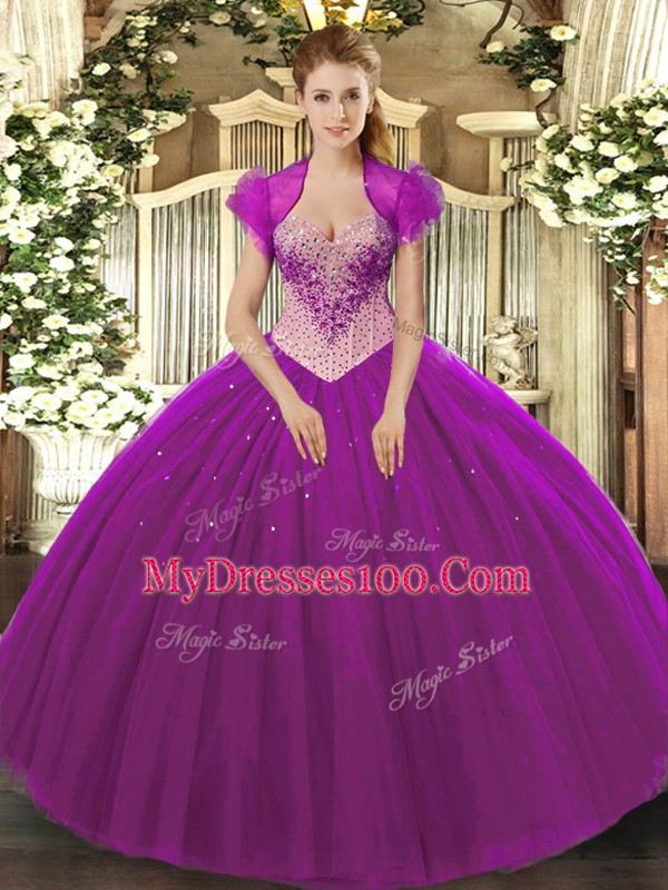 Floor Length Ball Gowns Sleeveless Eggplant Purple 15 Quinceanera Dress Lace Up