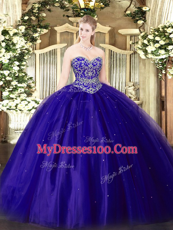 Captivating Blue Sweetheart Lace Up Beading Vestidos de Quinceanera Sleeveless