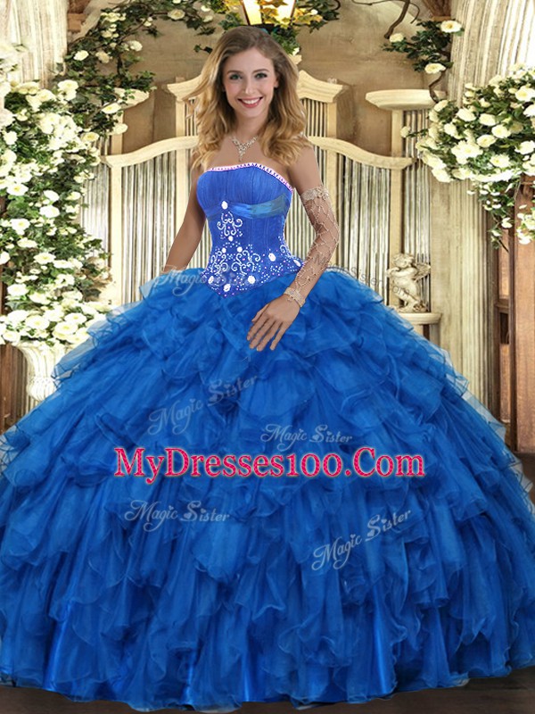 Affordable Organza Sleeveless Floor Length Sweet 16 Quinceanera Dress and Beading and Ruffles