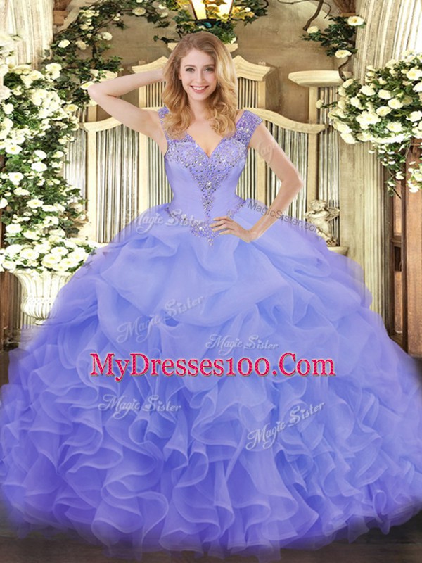 Nice Ruffles Sweet 16 Dresses Lavender Lace Up Sleeveless Floor Length