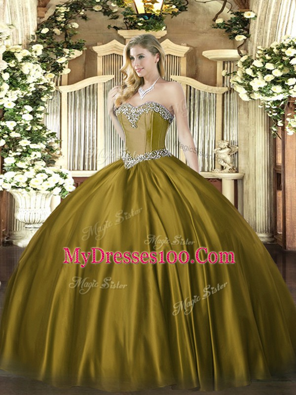 Stylish Brown Lace Up Sweetheart Beading Sweet 16 Quinceanera Dress Satin Sleeveless