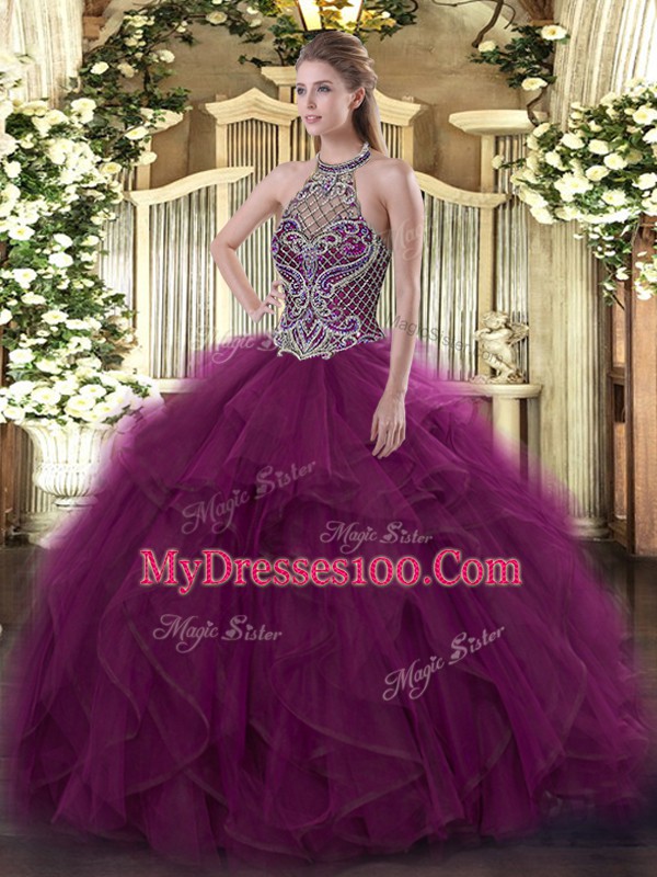 Organza Sleeveless Floor Length 15th Birthday Dress and Beading