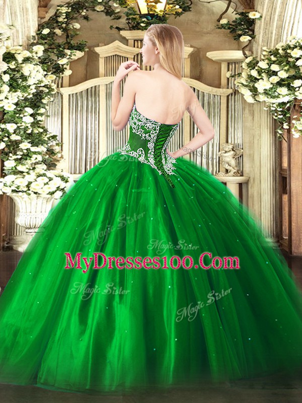 Super Floor Length Lace Up Sweet 16 Quinceanera Dress Turquoise for Military Ball and Sweet 16 and Quinceanera with Beading