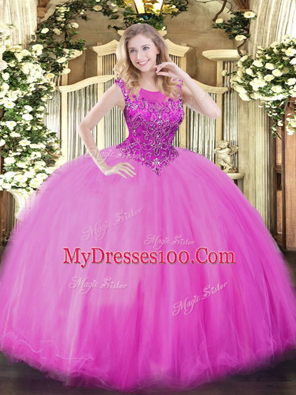 Floor Length Zipper Sweet 16 Dress Lilac for Military Ball and Sweet 16 and Quinceanera with Beading