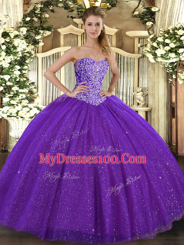 Floor Length Ball Gowns Sleeveless Purple Sweet 16 Dress Lace Up