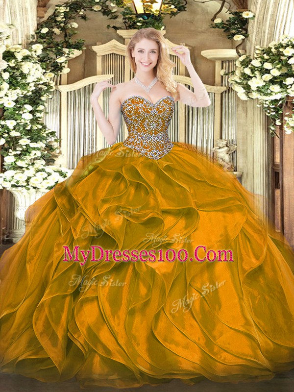 Best Selling Sweetheart Sleeveless Organza 15 Quinceanera Dress Beading and Ruffles Lace Up