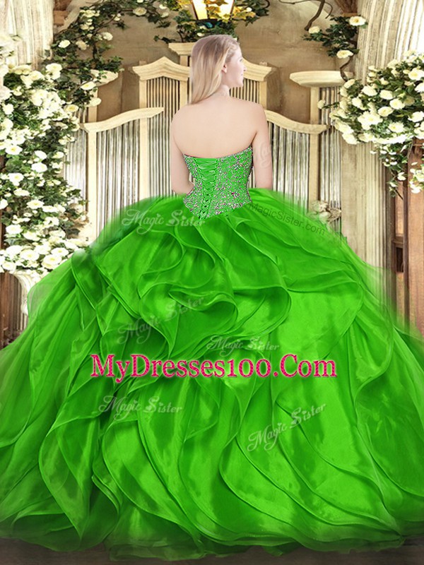Best Selling Sweetheart Sleeveless Organza 15 Quinceanera Dress Beading and Ruffles Lace Up