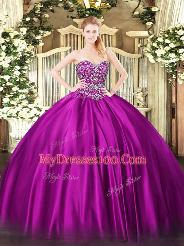 Colorful Fuchsia Sweet 16 Dress Military Ball and Sweet 16 and Quinceanera with Beading Sweetheart Sleeveless Lace Up