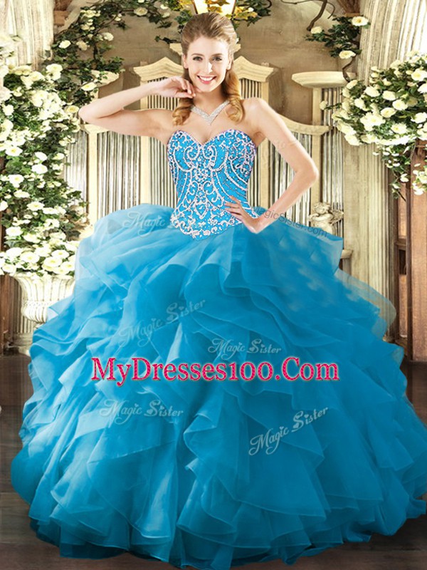 Floor Length Ball Gowns Sleeveless Aqua Blue Sweet 16 Quinceanera Dress Lace Up