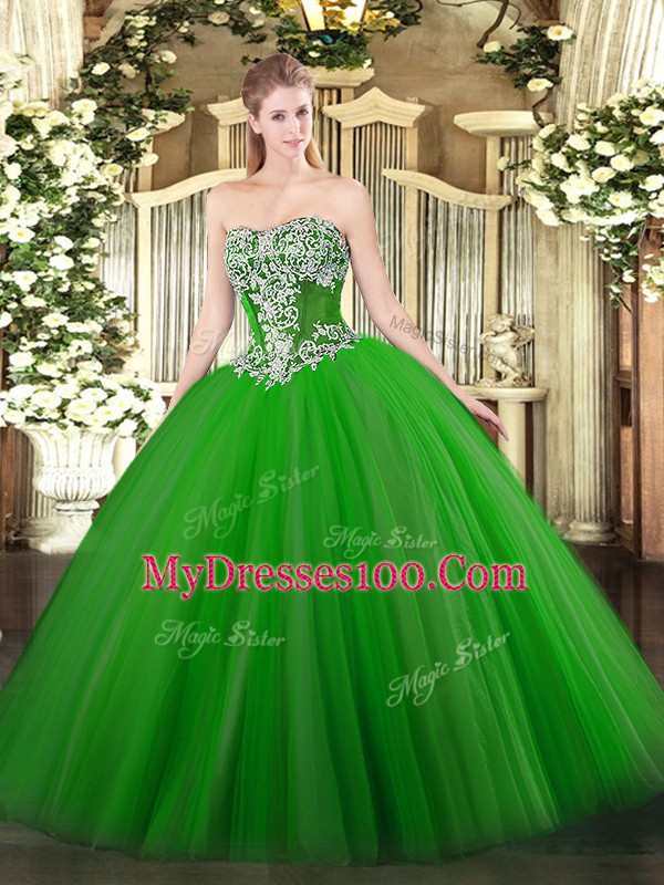Hot Selling Green Sleeveless Floor Length Beading Lace Up Quinceanera Dresses