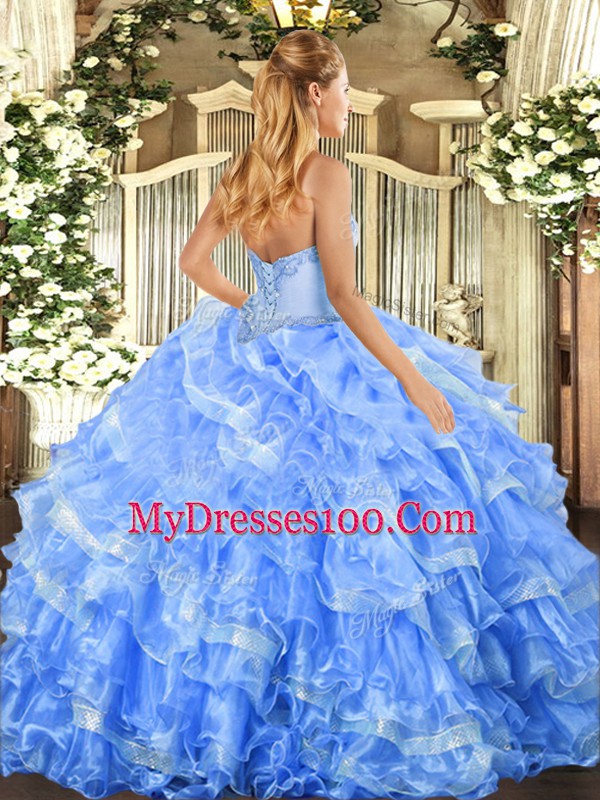 Lavender Ball Gowns Sweetheart Sleeveless Organza Floor Length Lace Up Beading and Ruffled Layers Ball Gown Prom Dress