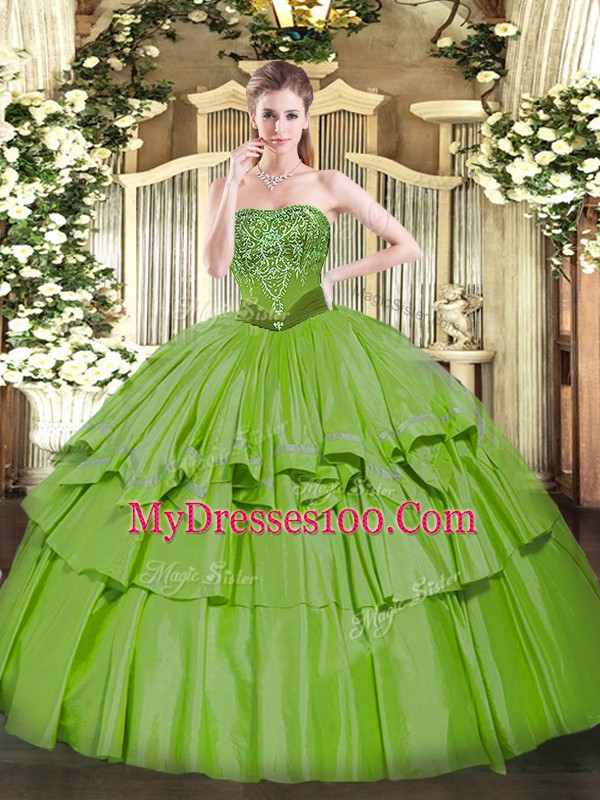Beautiful Ball Gowns Organza and Taffeta Strapless Sleeveless Beading and Ruffled Layers Floor Length Lace Up Sweet 16 Quinceanera Dress