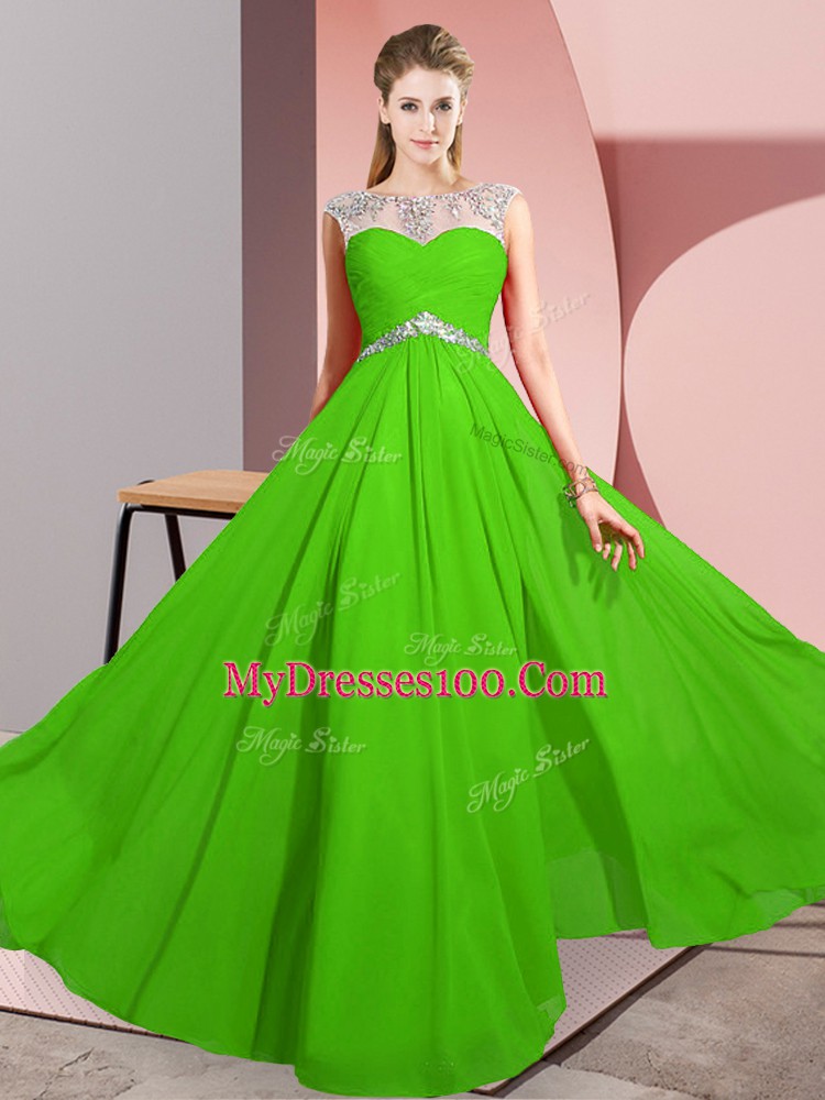 Floor Length Clasp Handle Dress for Prom Green for Prom and Party with Beading