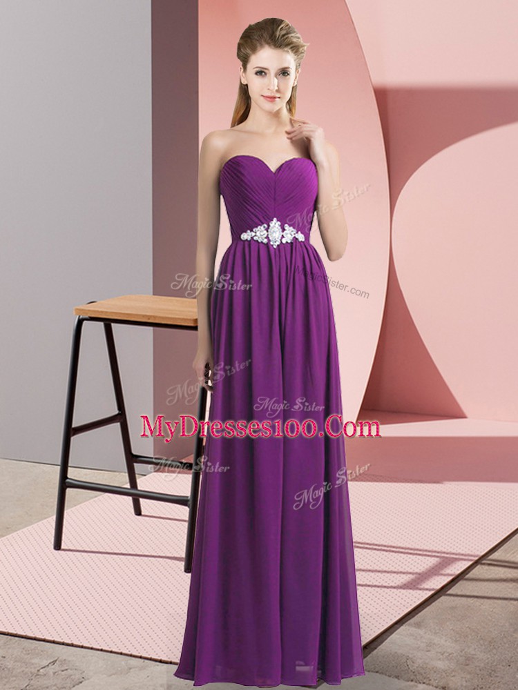 Lovely Purple Lace Up Dress for Prom Beading Sleeveless Floor Length