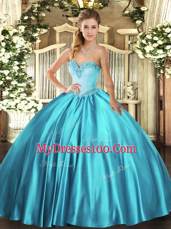 Sleeveless Lace Up Floor Length Beading Sweet 16 Dress