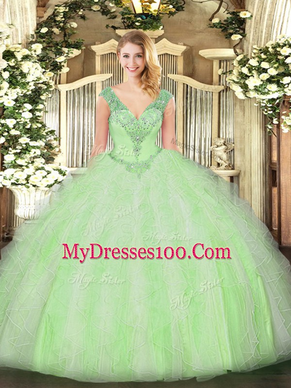 Attractive Yellow Green Ball Gowns Beading and Ruffles Sweet 16 Quinceanera Dress Lace Up Organza Sleeveless Floor Length