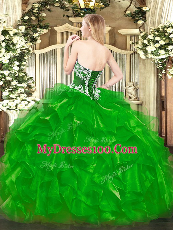 Great Fuchsia Organza Lace Up Sweet 16 Quinceanera Dress Sleeveless Floor Length Beading and Ruffles