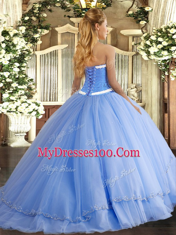 Mini Length Purple Quinceanera Dress Tulle Brush Train Sleeveless Appliques
