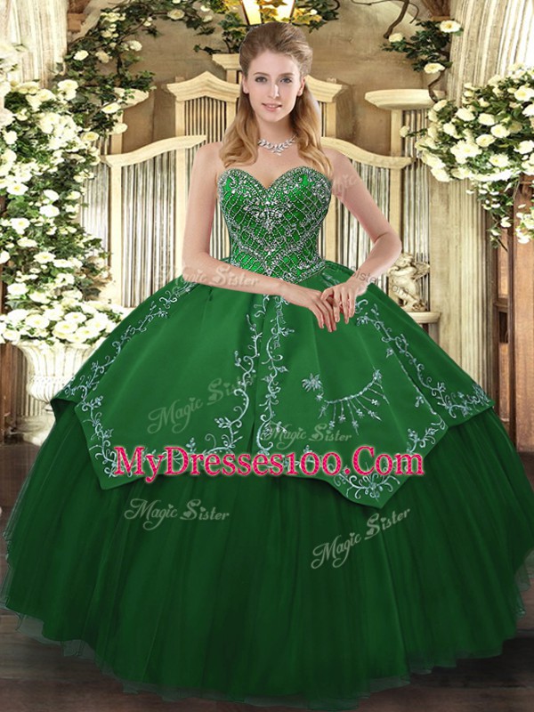 Superior Sweetheart Sleeveless Taffeta and Tulle Quince Ball Gowns Beading and Pattern Lace Up