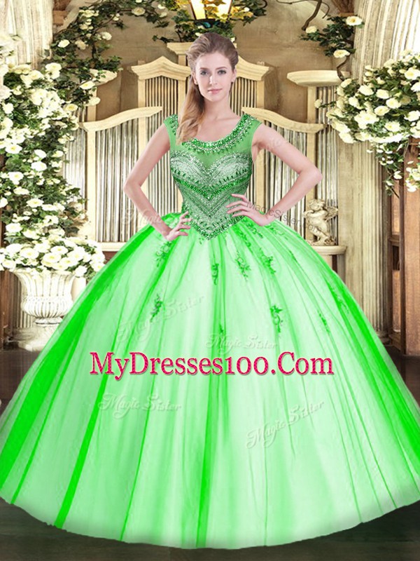Top Selling Scoop Lace Up Beading 15th Birthday Dress Sleeveless