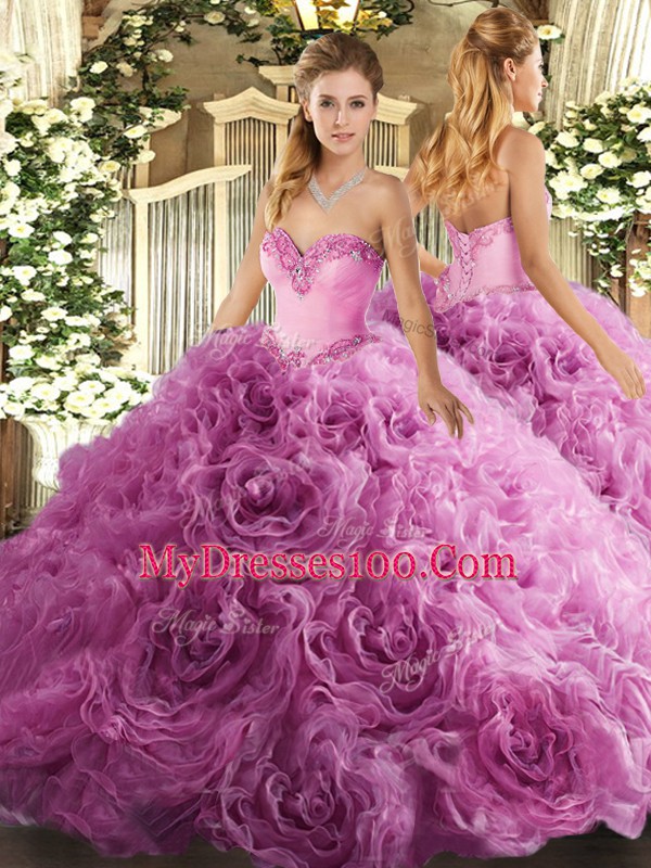 Fitting Rose Pink Sweetheart Lace Up Beading Ball Gown Prom Dress Sleeveless