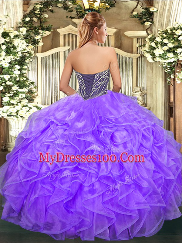 Modern Beading and Ruffles Quinceanera Gowns Gold Lace Up Sleeveless Floor Length
