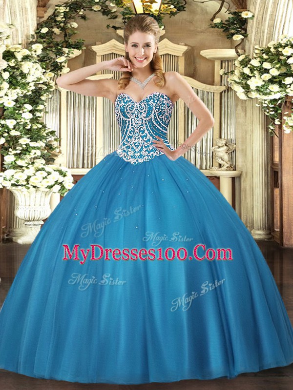 Dynamic Sweetheart Sleeveless Lace Up Quinceanera Gowns Baby Blue Tulle
