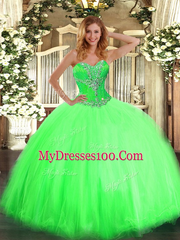 Sweetheart Lace Up Beading Sweet 16 Quinceanera Dress Sleeveless