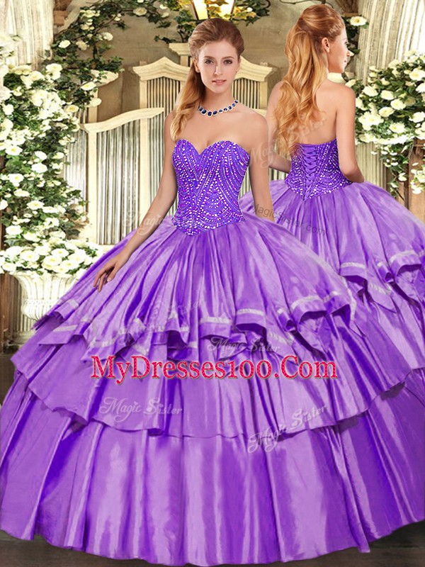 Romantic Sweetheart Sleeveless Lace Up Sweet 16 Dresses Lavender Organza and Taffeta