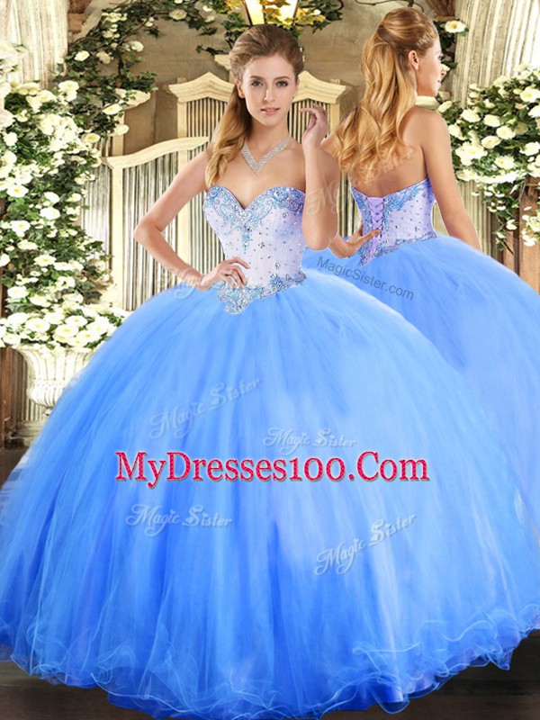 Excellent Sleeveless Lace Up Floor Length Beading Quince Ball Gowns