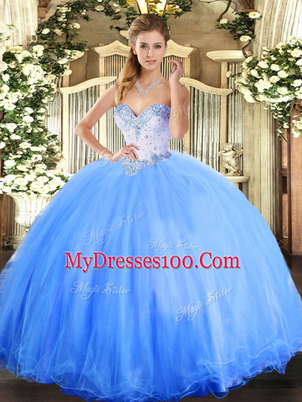 Excellent Sleeveless Lace Up Floor Length Beading Quince Ball Gowns