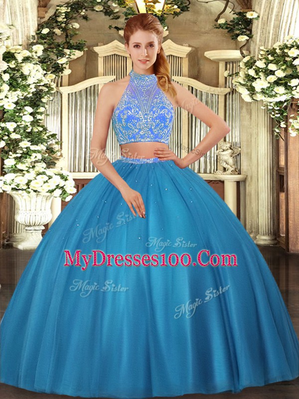Fitting Teal Sleeveless Floor Length Beading Criss Cross Vestidos de Quinceanera