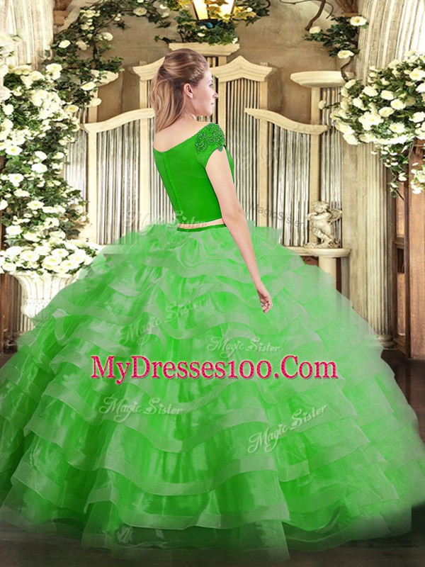Nice Floor Length Two Pieces Short Sleeves Lilac 15 Quinceanera Dress Zipper