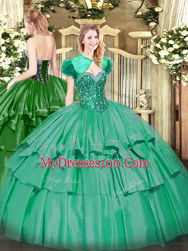 Most Popular Organza and Taffeta Sleeveless Floor Length Sweet 16 Quinceanera Dress and Beading and Ruffled Layers