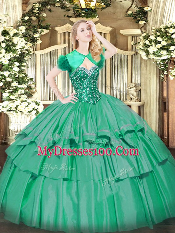 Most Popular Organza and Taffeta Sleeveless Floor Length Sweet 16 Quinceanera Dress and Beading and Ruffled Layers