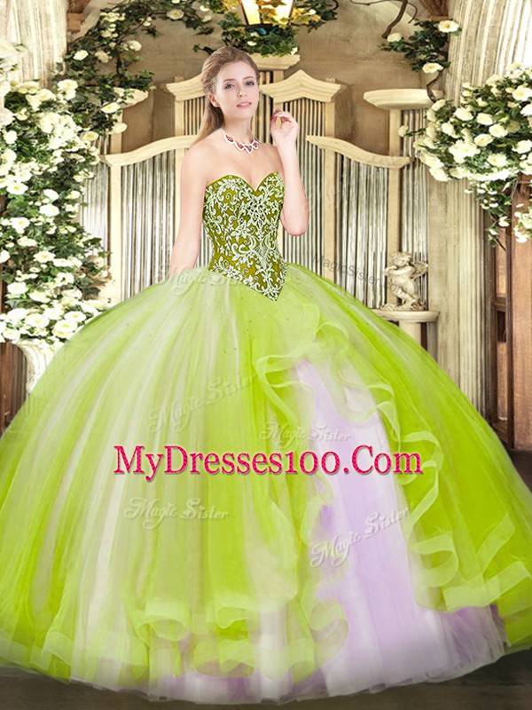 Beauteous Tulle Sleeveless Floor Length Ball Gown Prom Dress and Beading and Ruffles