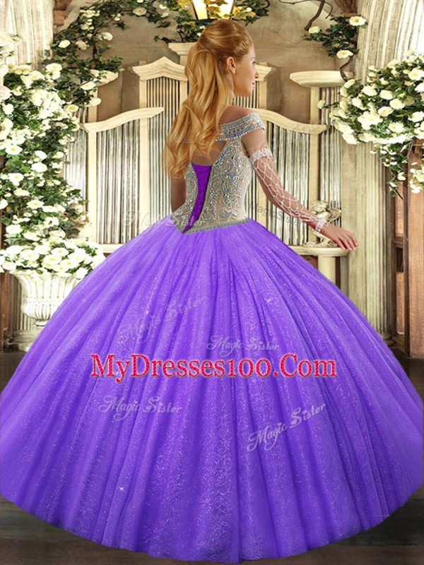 Ideal Floor Length Baby Blue Sweet 16 Dresses Off The Shoulder Sleeveless Lace Up