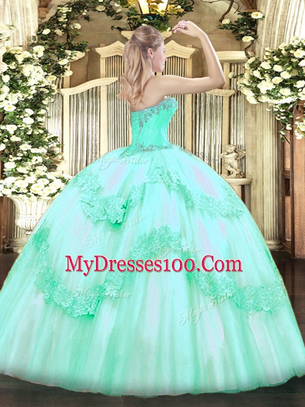 Deluxe Tulle Sweetheart Sleeveless Lace Up Beading and Appliques Sweet 16 Dresses in Baby Pink