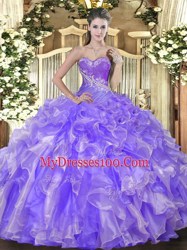 Popular Floor Length Ball Gowns Sleeveless Lavender Ball Gown Prom Dress Lace Up
