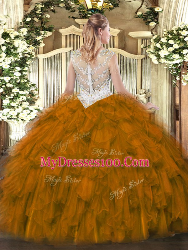 Purple Tulle Zipper Ball Gown Prom Dress Sleeveless Floor Length Beading and Ruffles