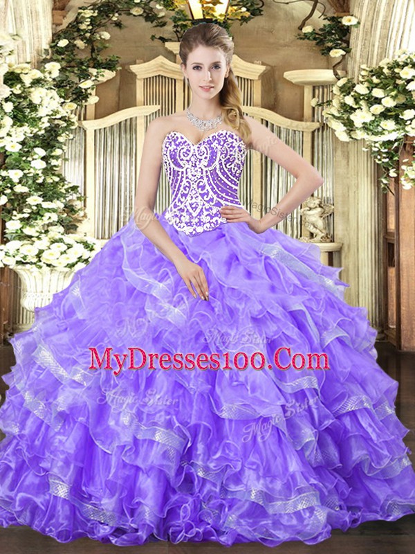 Smart Organza Sleeveless Floor Length Ball Gown Prom Dress and Beading and Ruffled Layers