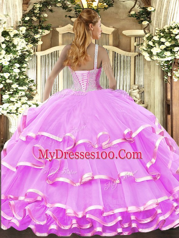 Floor Length Peach 15 Quinceanera Dress High-neck Sleeveless Lace Up
