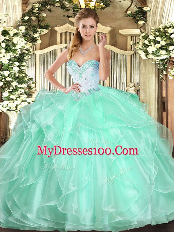 Traditional Sweetheart Sleeveless Organza Quinceanera Dresses Beading and Ruffles Lace Up