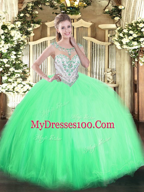Smart Apple Green Scoop Zipper Beading Quinceanera Gown Sleeveless