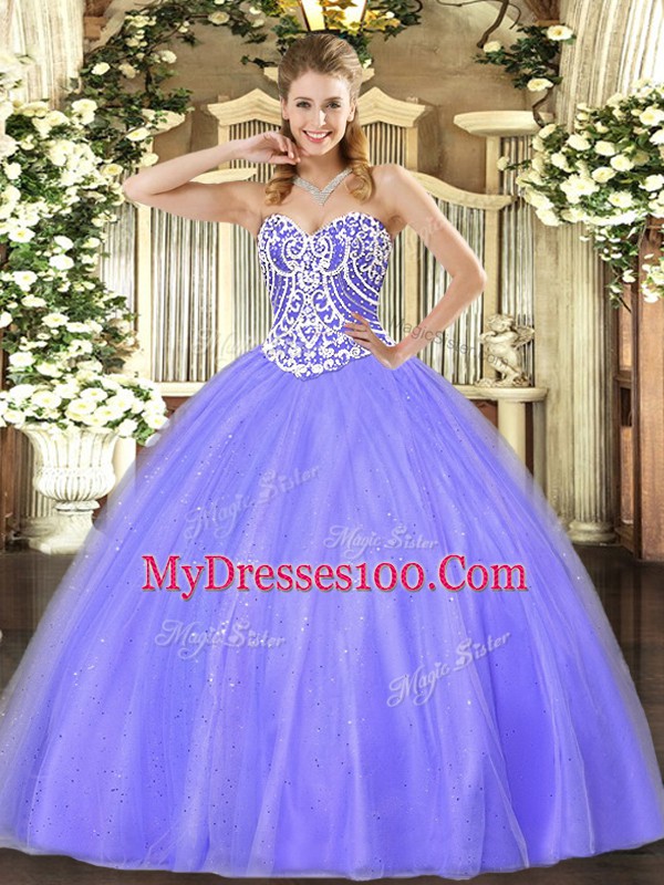 Lavender Lace Up 15 Quinceanera Dress Beading Sleeveless Floor Length