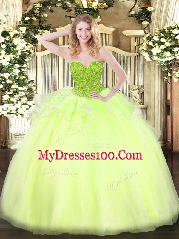 Floor Length Ball Gowns Sleeveless Yellow Green Sweet 16 Quinceanera Dress Lace Up