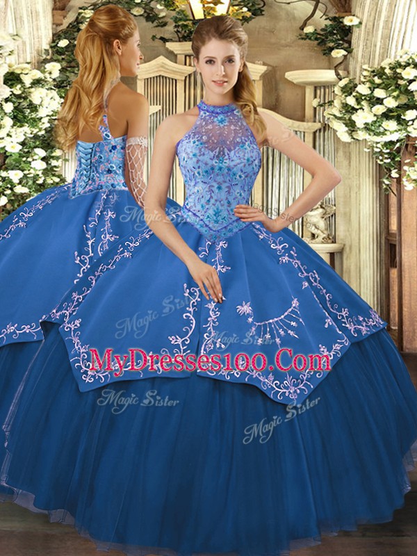 Teal Lace Up Vestidos de Quinceanera Beading and Embroidery Sleeveless Floor Length