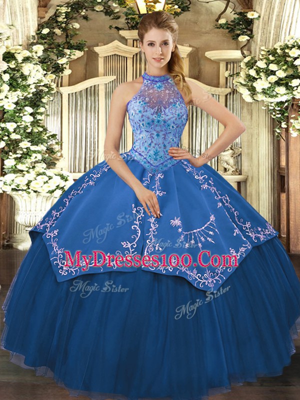 Teal Lace Up Vestidos de Quinceanera Beading and Embroidery Sleeveless Floor Length