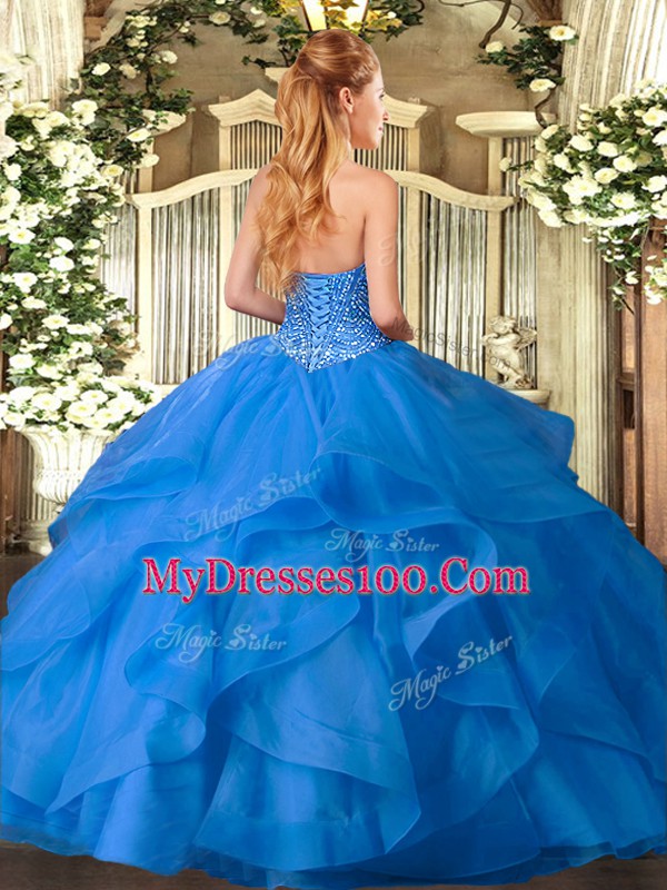 Sweetheart Sleeveless Quinceanera Gowns Floor Length Beading and Ruffles Hot Pink Tulle