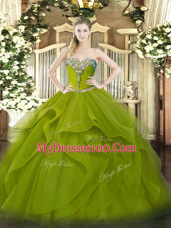 Colorful Sleeveless Lace Up Floor Length Beading and Ruffles 15 Quinceanera Dress